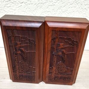 MCM Lasercraft Bookends Walnut Wood Birds Brown
